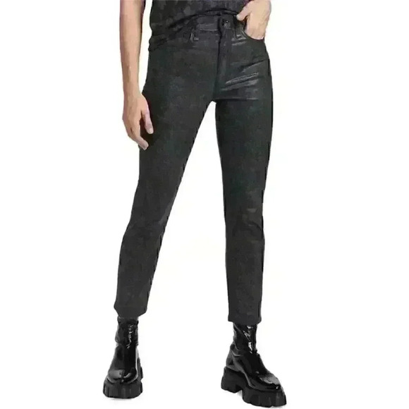 NWT Rag & Bone Nina High Rise Black Straight Leg Snake Foil Cigarette Jeans Sz26